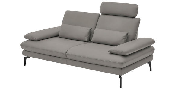 2,5-SITZER in Leder Silberfarben - Silberfarben/Schwarz, Design, Leder/Metall (196/86/104cm) - Dieter Knoll