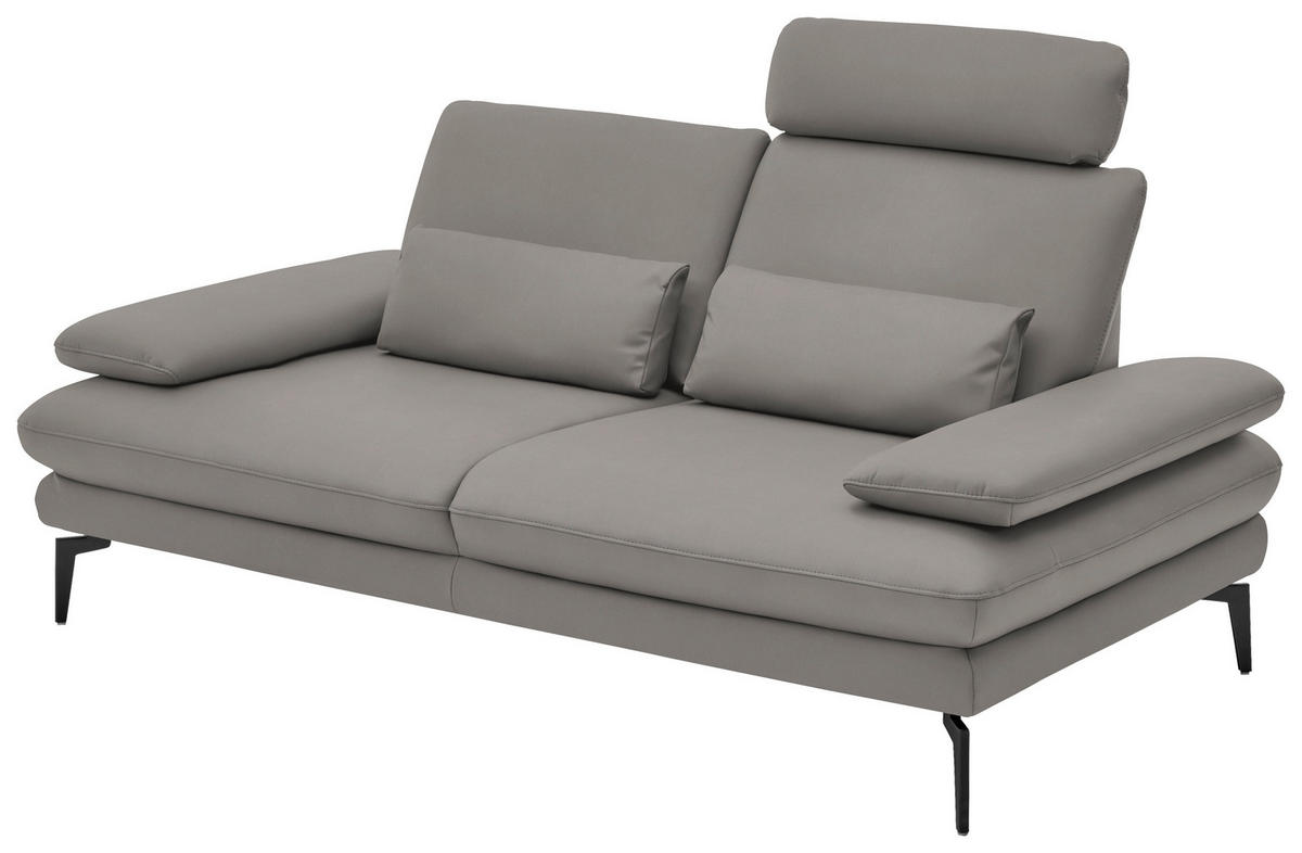 2,5-SITZER in Echtleder Silberfarben  - Silberfarben/Schwarz, Design, Leder/Metall (196/86/104cm) - Dieter Knoll