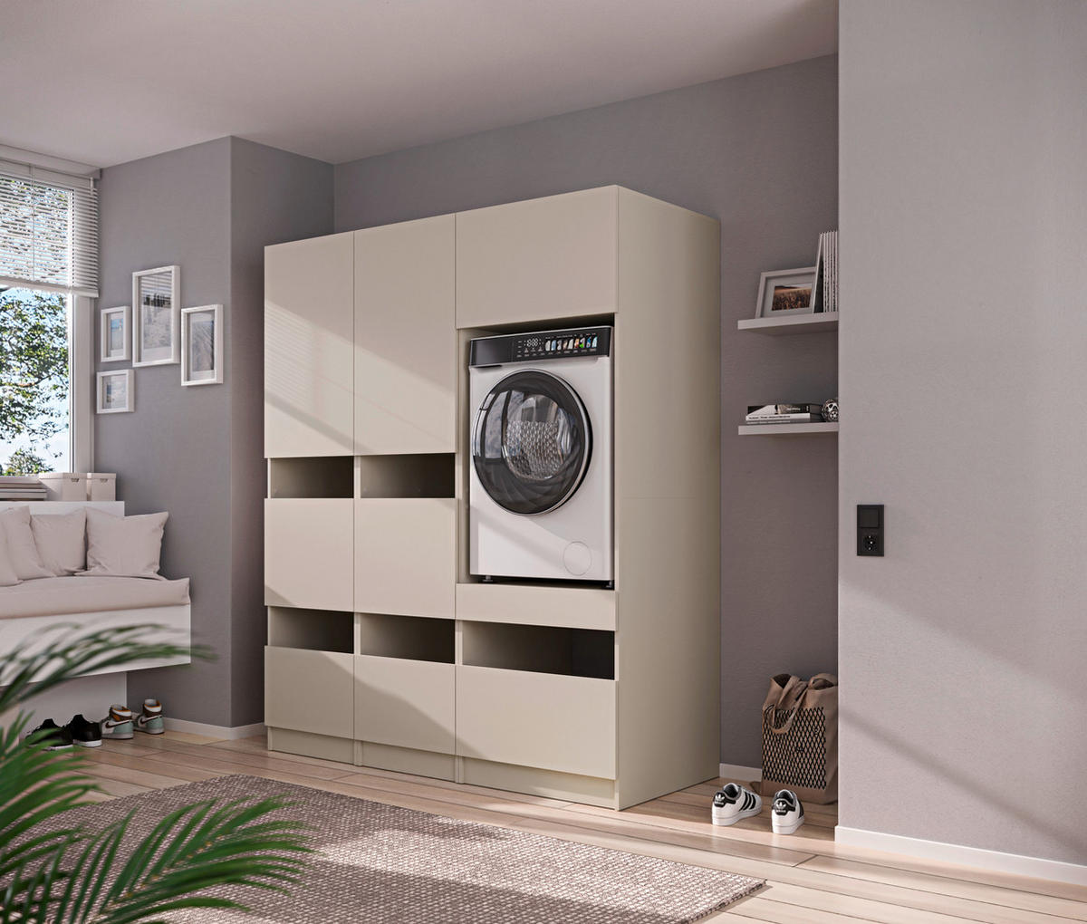 WASCHMASCHINENSCHRANK  68/200/68 cm  - Kaschmir/Schwarz, Design, Holzwerkstoff/Metall (68/200/68cm) - Milino