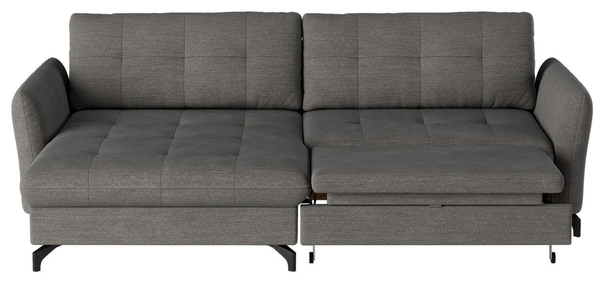 ECKSOFA in Flachgewebe, Leinenoptik Dunkelgrau  - Dunkelgrau/Schwarz, Design, Textil/Metall (170/242cm) - Xora