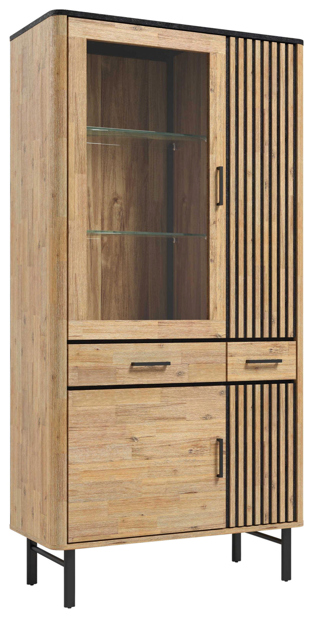 VITRINE  in furniert Akazie Schwarz, Akaziefarben  - Schwarz/Akaziefarben, LIFESTYLE, Glas/Holz (100/200/45cm) - Landscape