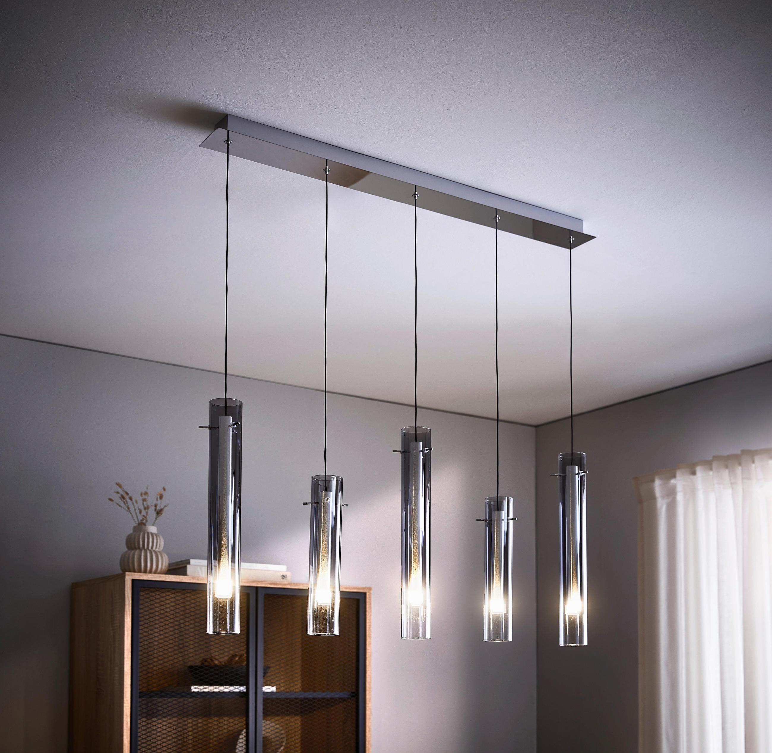 LED-HÄNGELEUCHTE 92/8,5/150 cm   - Schwarz, Design, Glas/Metall (92/8,5/150cm)