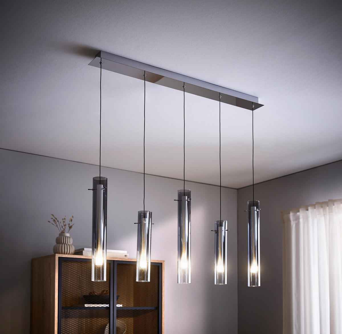 LED-HÄNGELEUCHTE 92/8,5/150 cm   - Schwarz, Design, Glas/Metall (92/8,5/150cm)