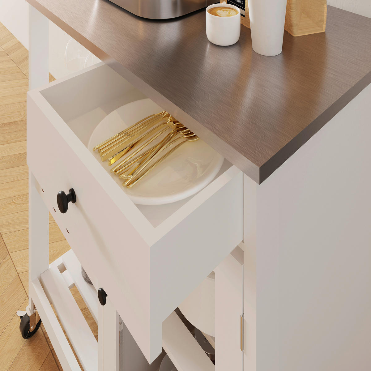 KÜCHENINSEL   in Weiß, Edelstahlfarben  - Edelstahlfarben/Schwarz, Basics, Holzwerkstoff/Kunststoff (76/87/48cm) - MID.YOU