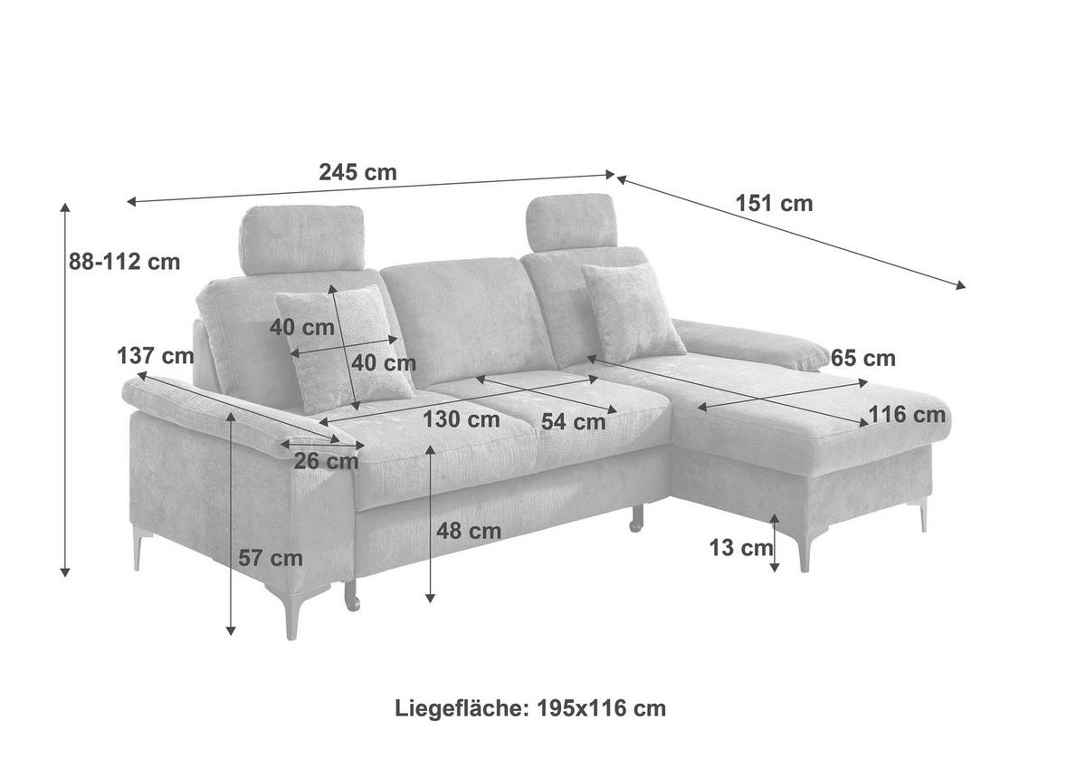 ECKSOFA Chenille Naturfarben  - Schwarz/Naturfarben, Konventionell, Textil/Metall (245/151cm) - Livetastic