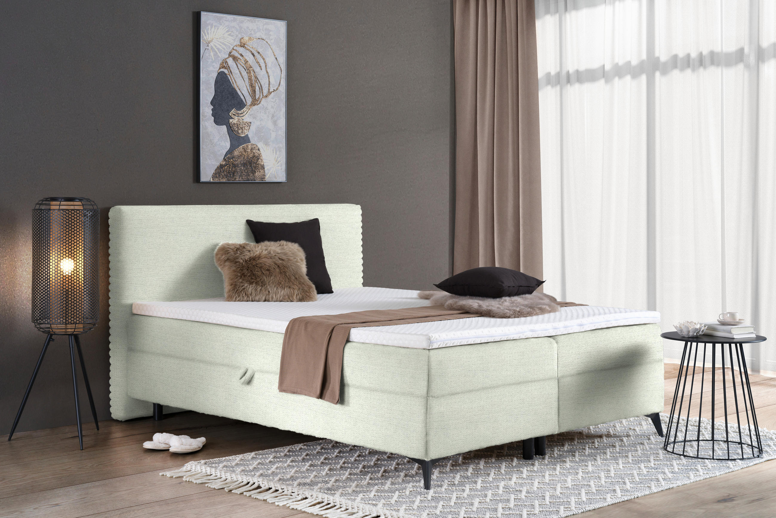 BOXBETT 160/200 cm  in Weiß  - Schwarz/Weiß, Design, Holz/Holzwerkstoff (160/200cm) - Xora