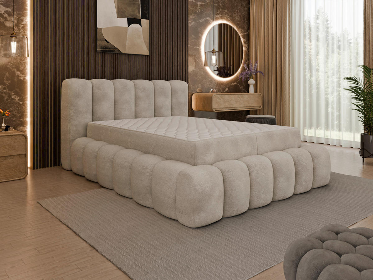 POLSTERBETT 140/200 cm  in Creme  - Birkefarben/Creme, Trend, Holz/Kunststoff (140/200cm) - Esposa