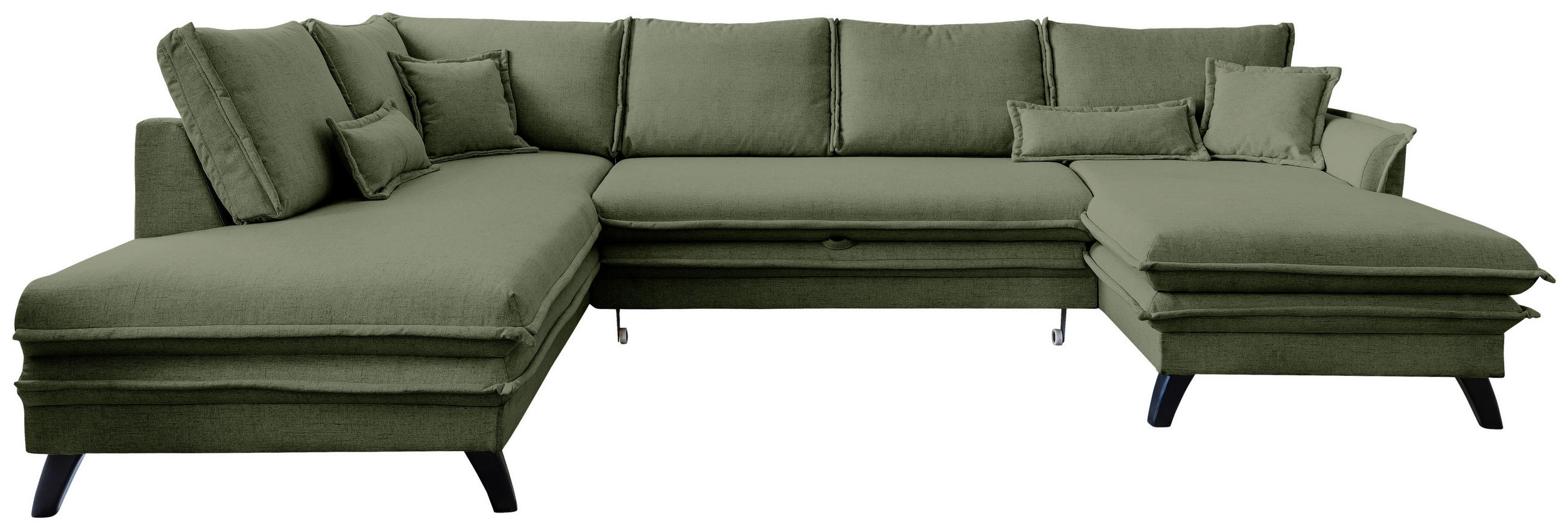 WOHNLANDSCHAFT in Mikrofaser Grün  - Schwarz/Grün, Design, Holz/Textil (200/300/150cm) - P & B
