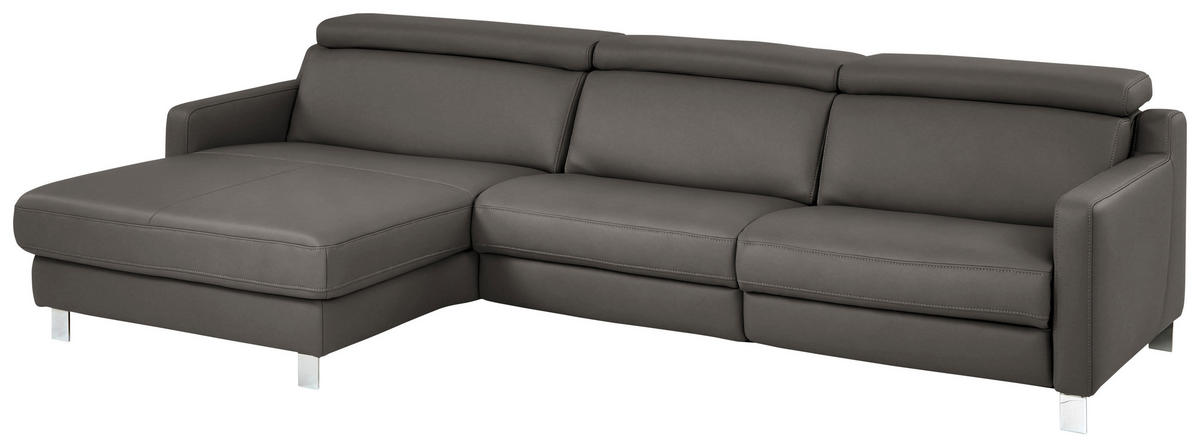 ECKSOFA in Echtleder Graubraun  - Chromfarben/Graubraun, Design, Leder/Metall (176/291cm) - Valdera