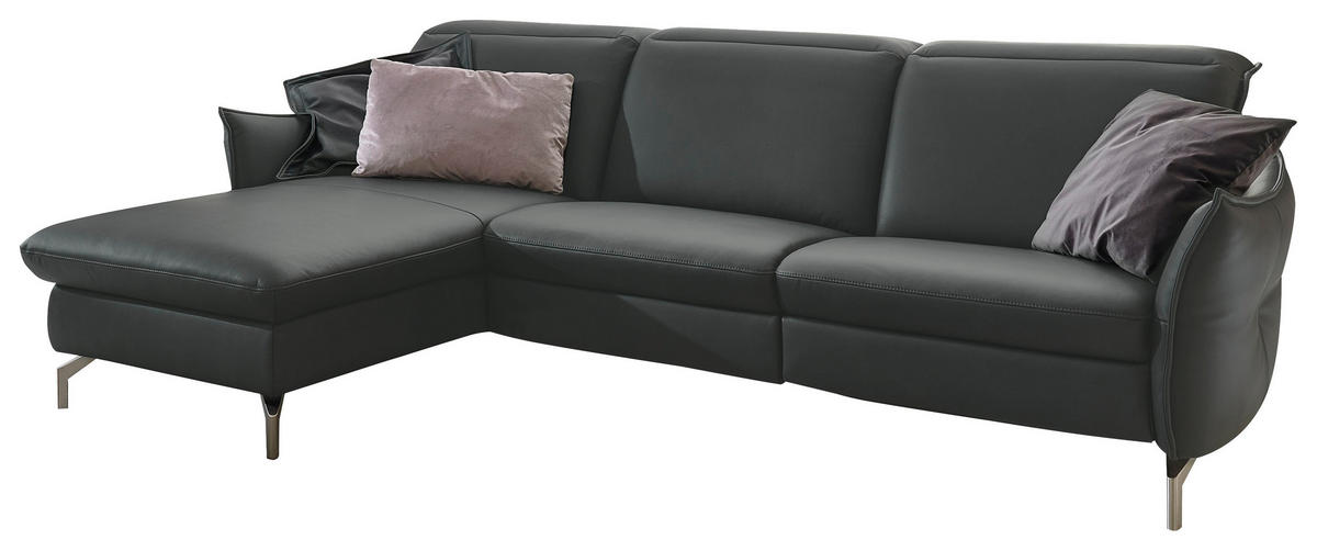 ECKSOFA in Lederlook (vegan) Schwarz  - Schwarz/Nickelfarben, Modern, Textil/Metall (179/263cm) - Livetastic