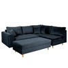 ECKSOFA inkl. Hocker Ariella Dunkelblau Samt Rückenkissen, Hocker  - Naturfarben/Dunkelblau, Design, Holz/Textil (231/161cm) - Livetastic