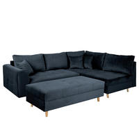 ECKSOFA inkl. Hocker Ariella in Samt Dunkelblau  231/161 cm  - Naturfarben/Dunkelblau, Design, Holz/Textil (231/161cm) - Livetastic