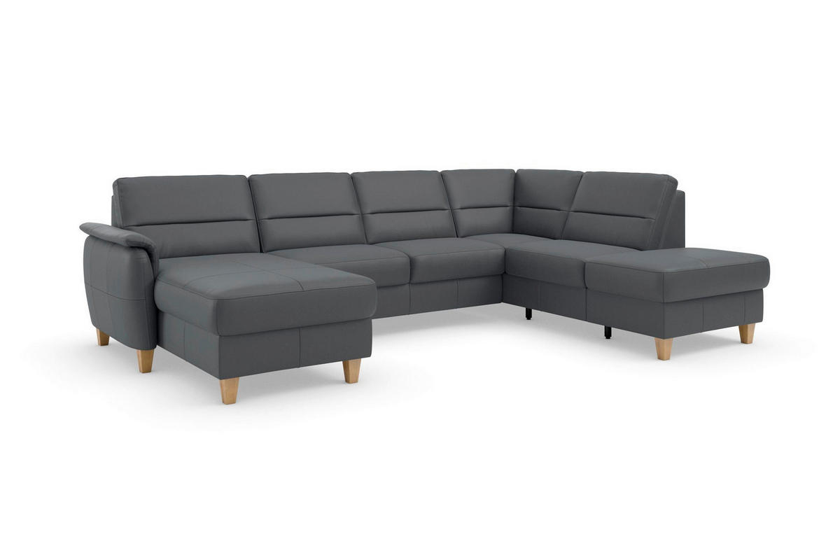 WOHNLANDSCHAFT PALMERA E in Echtleder Schwarz  - Eichefarben/Schwarz, Basics, Leder/Holz (163/308/212cm) - Sit & More