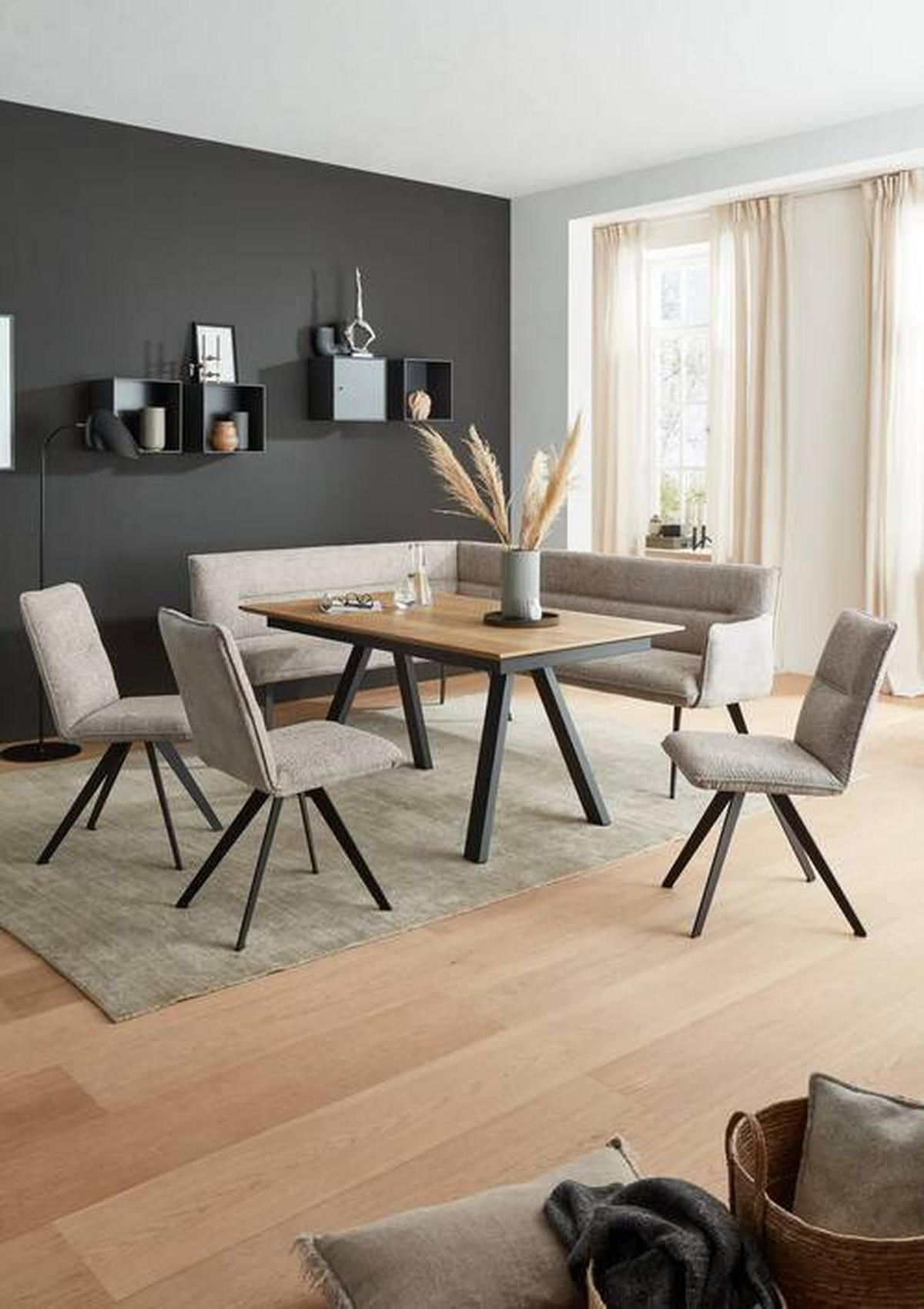 ESSTISCH in Metall, Holzwerkstoff 140/90/75 cm  - Eichefarben/Anthrazit, Design, Holzwerkstoff/Metall (140/90/75cm) - Venjakob