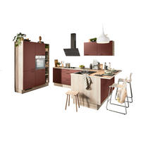 ECKKÜCHE  in Rot, Tannenholzfarben  - Rot/Tannenholzfarben, Design, Holzwerkstoff/Metall (150/280/121,6cm) - Xora
