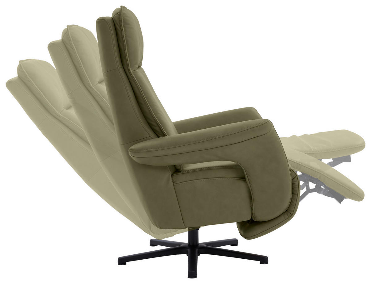 RELAXSESSEL in Leder Grün  - Schwarz/Grün, Design, Leder/Metall (83/112/87-174cm) - Valdera