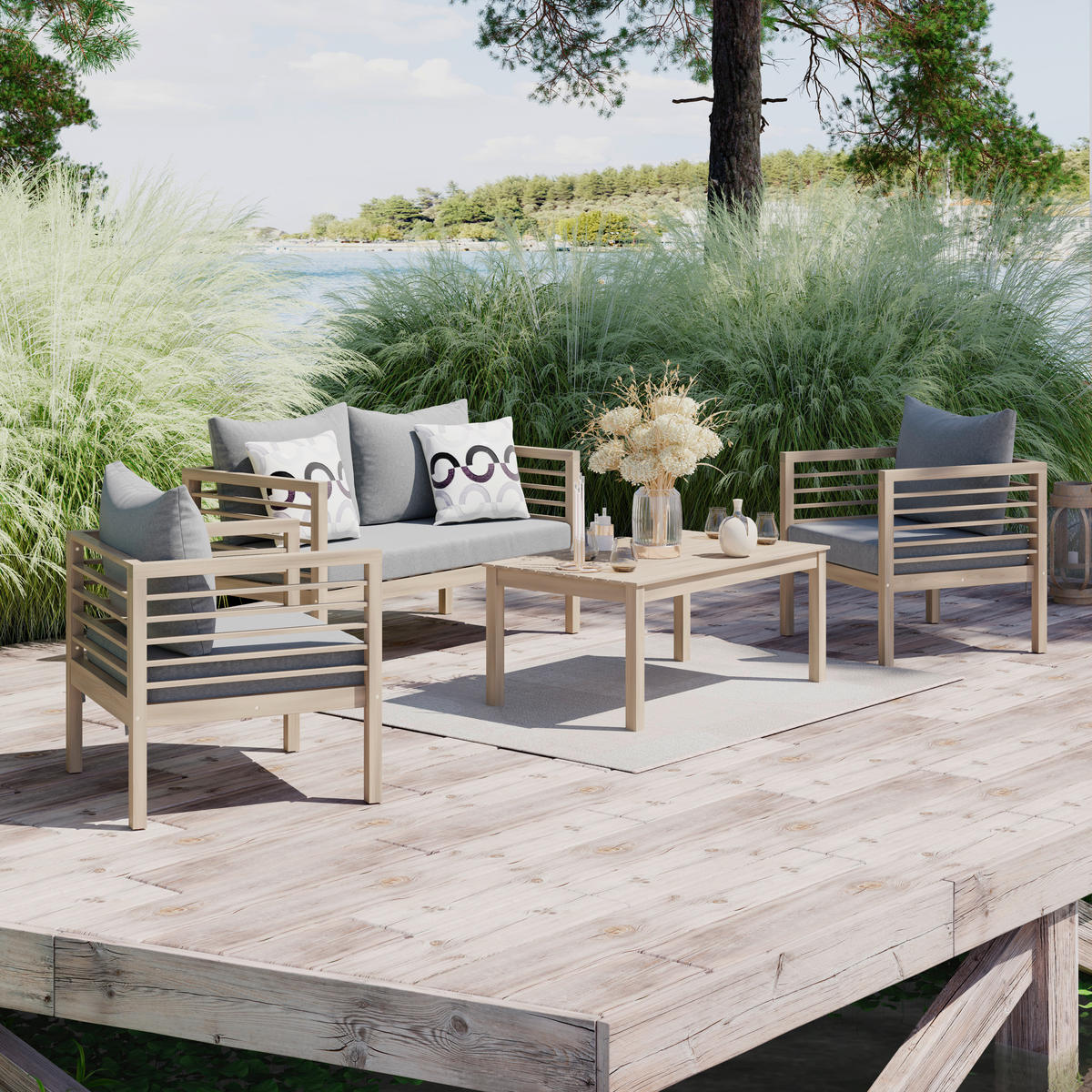 LOUNGEGARNITUR   100/43/60 cm  - Akaziefarben, Natur, Holz/Kunststoff (100/43/60cm) - Ambia Garden