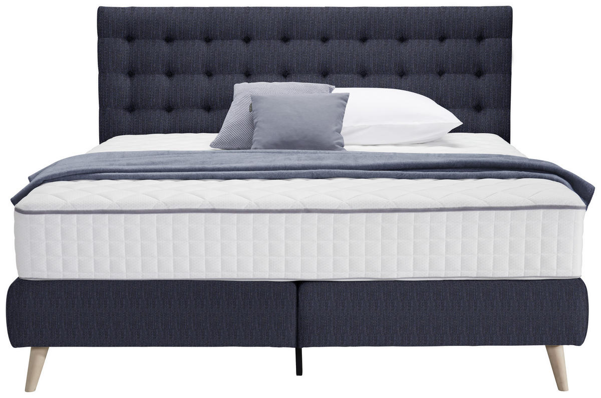 BOXSPRING-ÁGY 180/200 cm  sötétkék  - sötétkék, Design, textil/fa (180/200cm) - Carryhome
