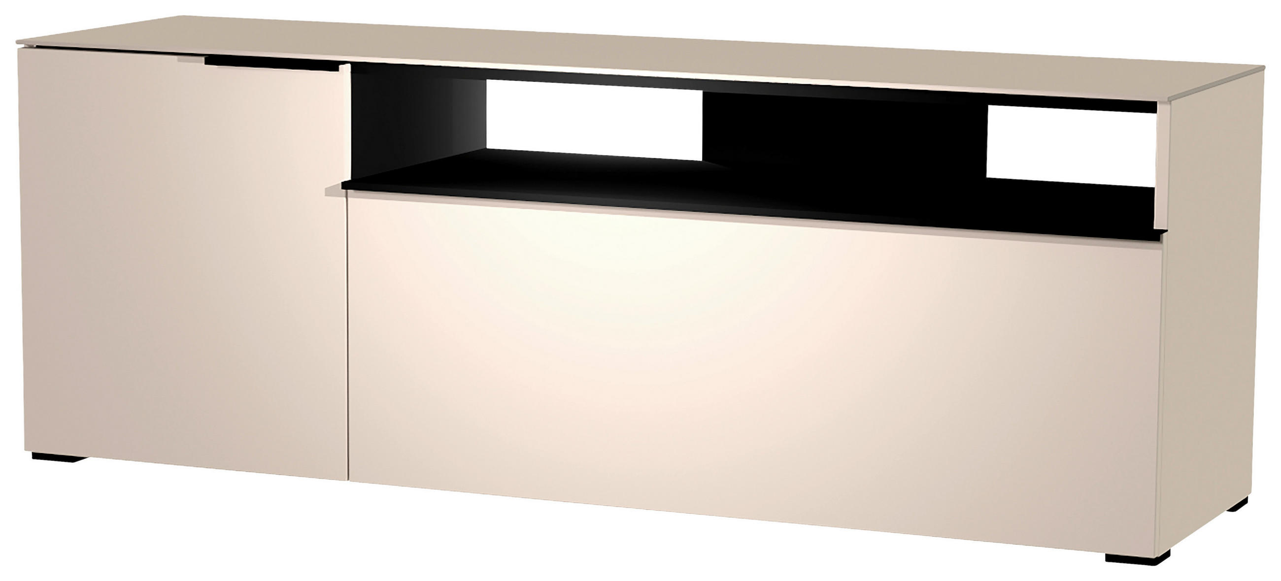 LOWBOARD Schwarz, Sandfarben  160/58/45 cm  - Sandfarben/Schwarz, Design, Glas/Holzwerkstoff (160/58/45cm) - Moderano