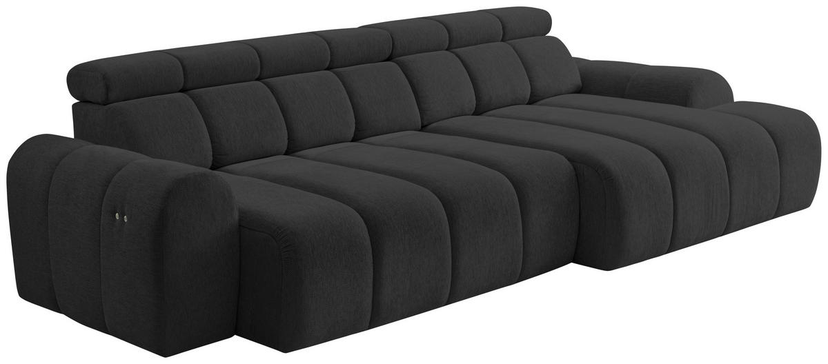 ECKSOFA Schwarz Chenille Bettkasten, Rücken echt, Kopfteilverstellung, Sitzvorzug  - Schwarz, Design, Kunststoff/Textil (290/152cm) - Stylife