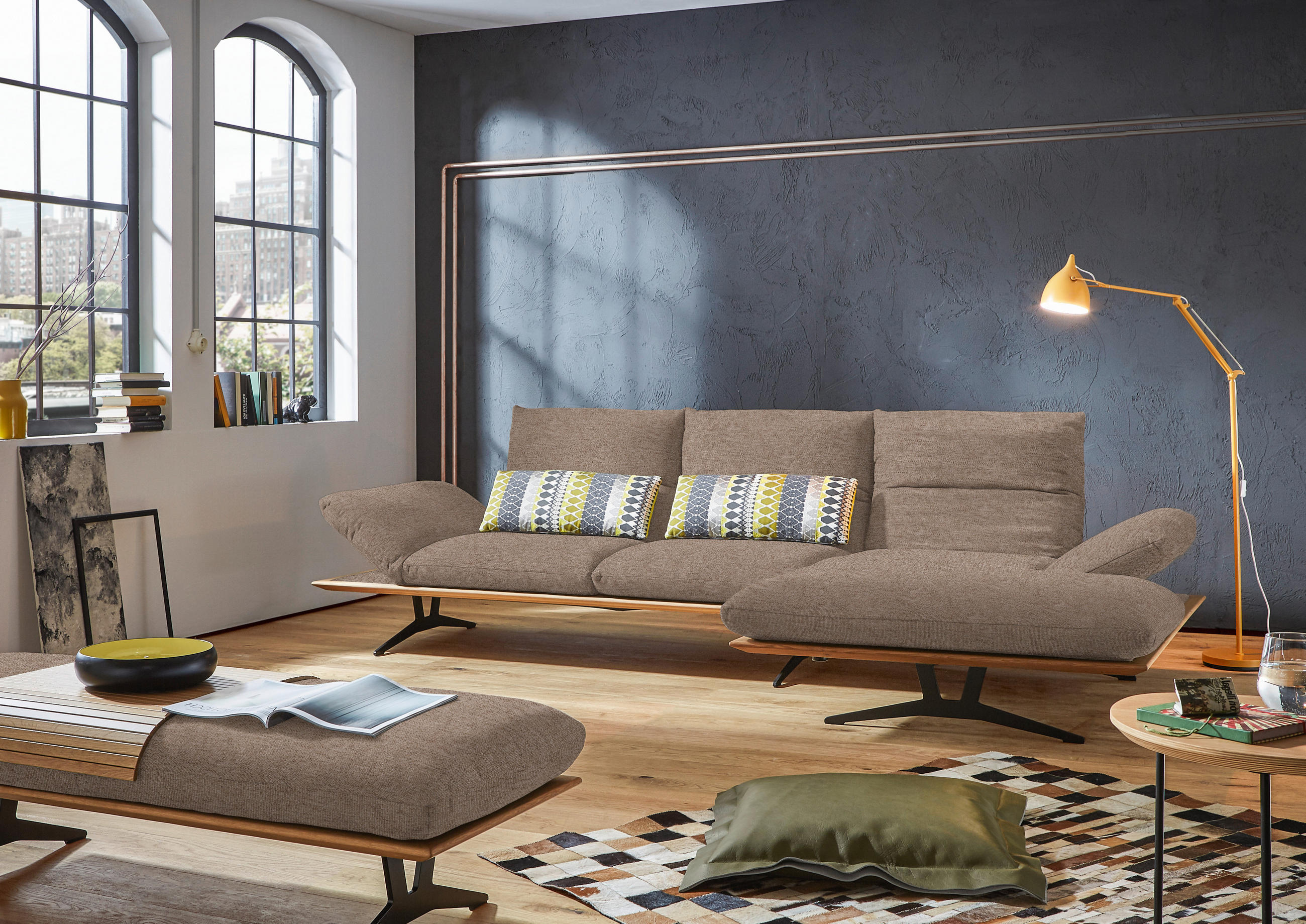 ECKSOFA Formia in Flachgewebe Hellbraun  314/159 cm  - Hellbraun/Schwarz, Design, Holz/Textil (314/159cm) - Dieter Knoll