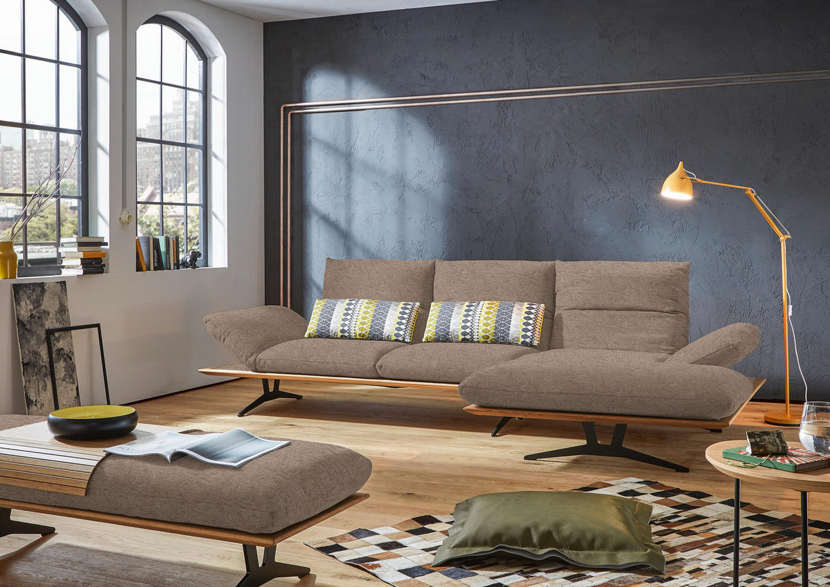 ECKSOFA Formia in Flachgewebe Hellbraun  314/159 cm  - Hellbraun/Schwarz, Design, Holz/Textil (314/159cm) - Dieter Knoll