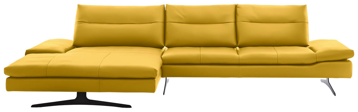 ECKSOFA in Echtleder Gelb  - Gelb/Schwarz, Modern, Leder/Metall (158/342cm) - Chilliano