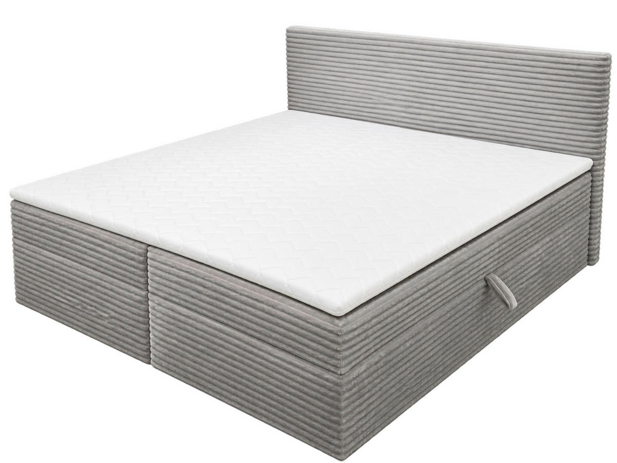 BOXBETT 180/200 cm,  in Grau, Bettkasten, Topper, H3 + H3 = fest  - Chromfarben/Grau, MODERN, Holz/Kunststoff (180/200cm) - MID.YOU