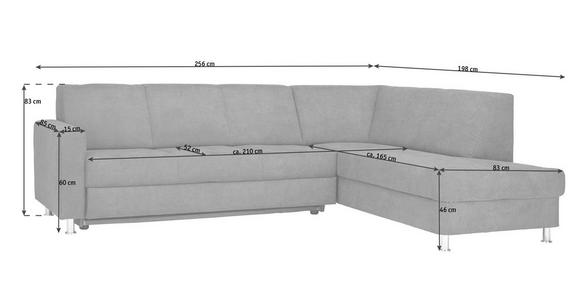 ECKSOFA in Flachgewebe Grau  - Chromfarben/Grau, Design, Textil/Metall (256/198cm) - Xora