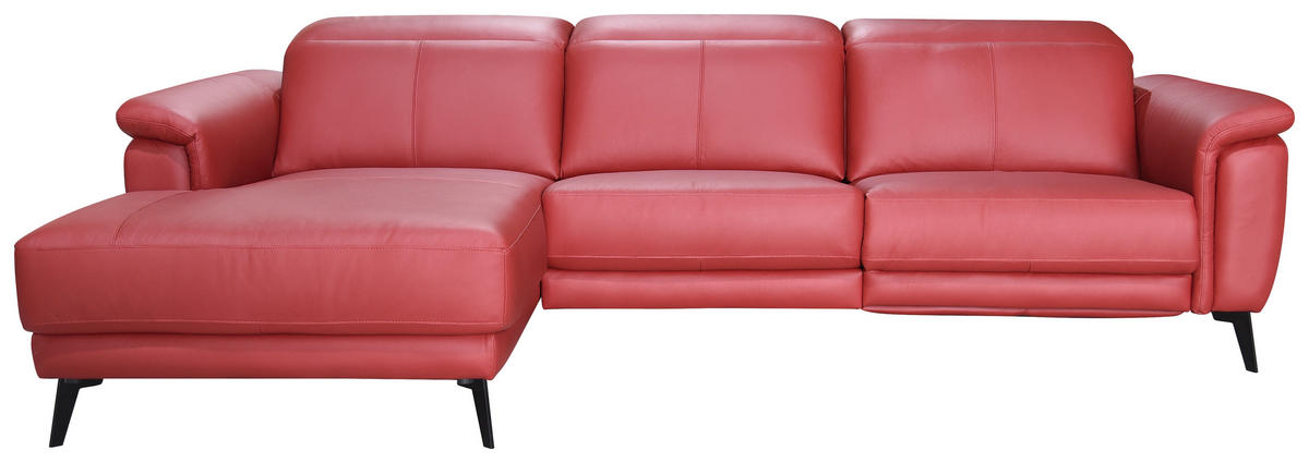 ECKSOFA Rot Echtleder  - Rot/Schwarz, MODERN, Leder/Holz (174/276cm) - Livetastic