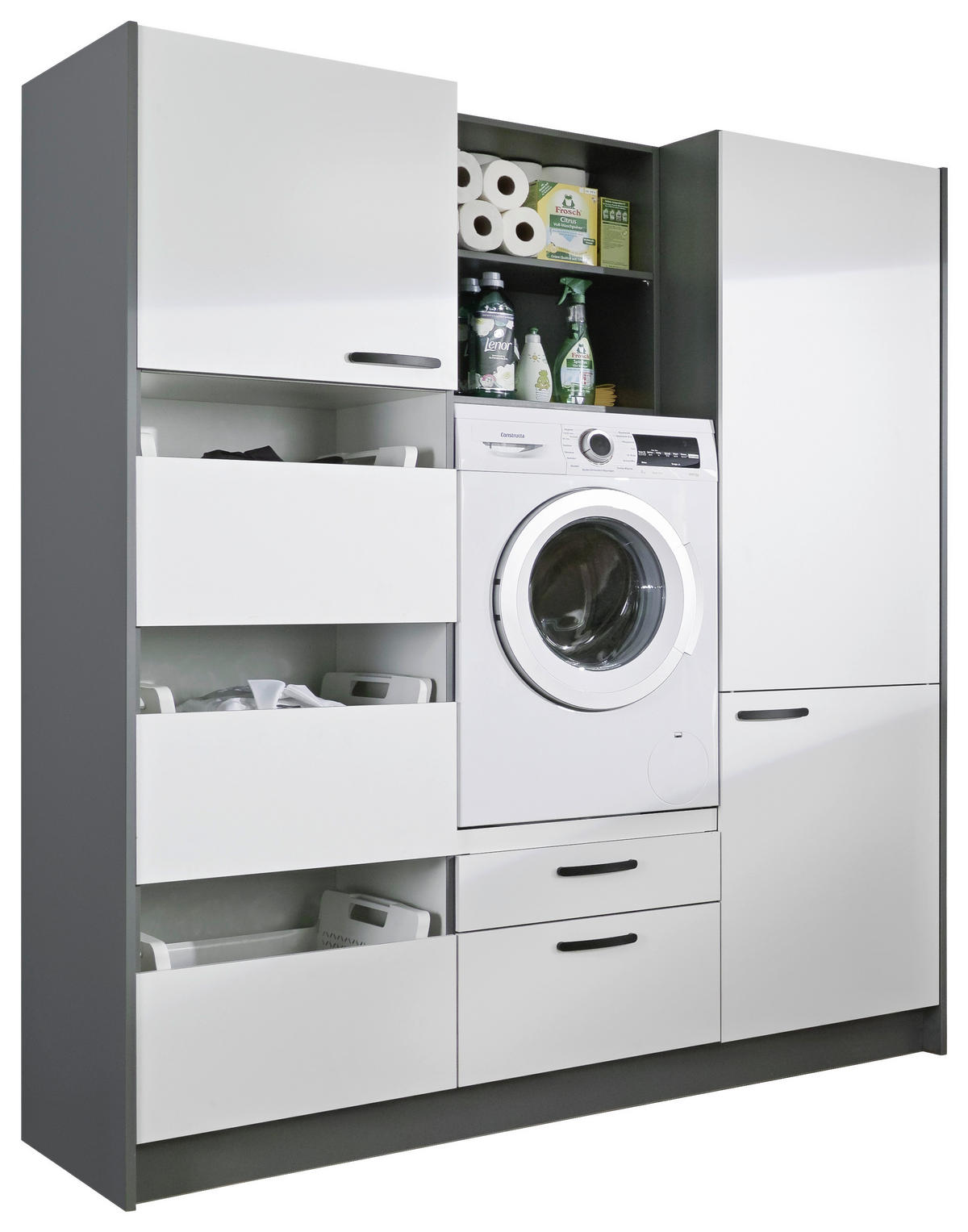 HAUSWIRTSCHAFTSRAUM 185/195/60 cm  in Anthrazit, Weiß  - Anthrazit/Weiß, Basics, Holzwerkstoff (185/195/60cm) - Express