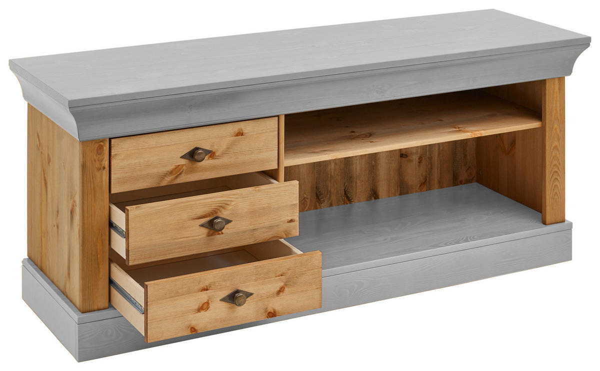 LOWBOARD  in 143/59/45 cm  - Laugenfarbig/Grau, ROMANTIK / LANDHAUS, Holz/Metall (143/59/45cm) - Boxxx