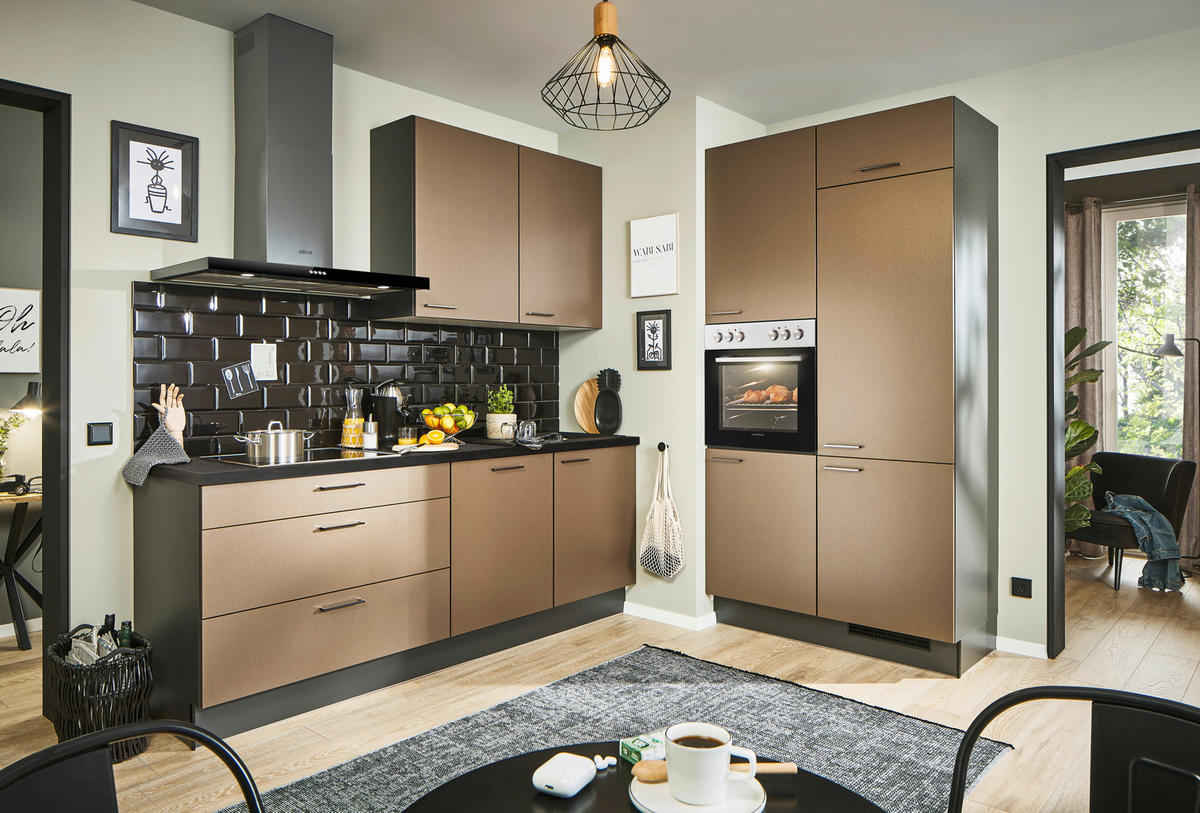 ECKKÜCHE 220/120 cm  in Graphitfarben, Schwarz, Bronzefarben  - Schwarz/Graphitfarben, Design, Holzwerkstoff/Metall (220/120cm) - Xora