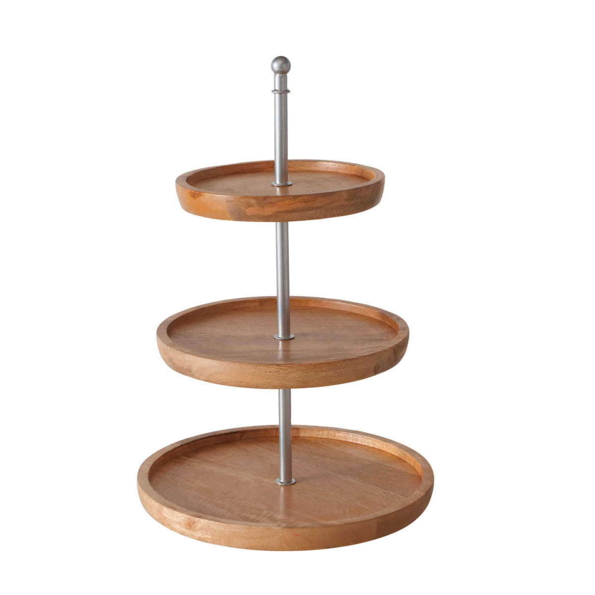 POSCHODOVÝ STOJAN - prírodná farba/strieborná, Basics, kov/drevo (30/30/45cm)