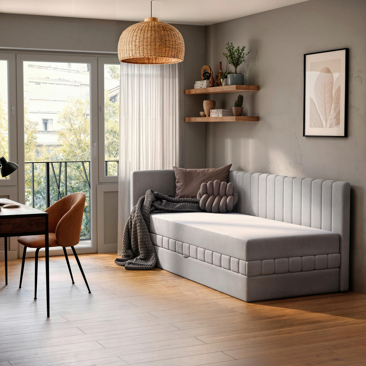 SCHLAFSOFA Chenille, Jacquard Hellgrau  - Hellgrau/Schwarz, Design, Kunststoff/Textil (99/83/212cm) - MID.YOU