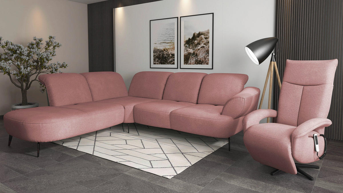 ECKSOFA in Mikrofaser Altrosa  - Schwarz/Altrosa, Modern, Textil/Metall (270/302cm) - Sit & More
