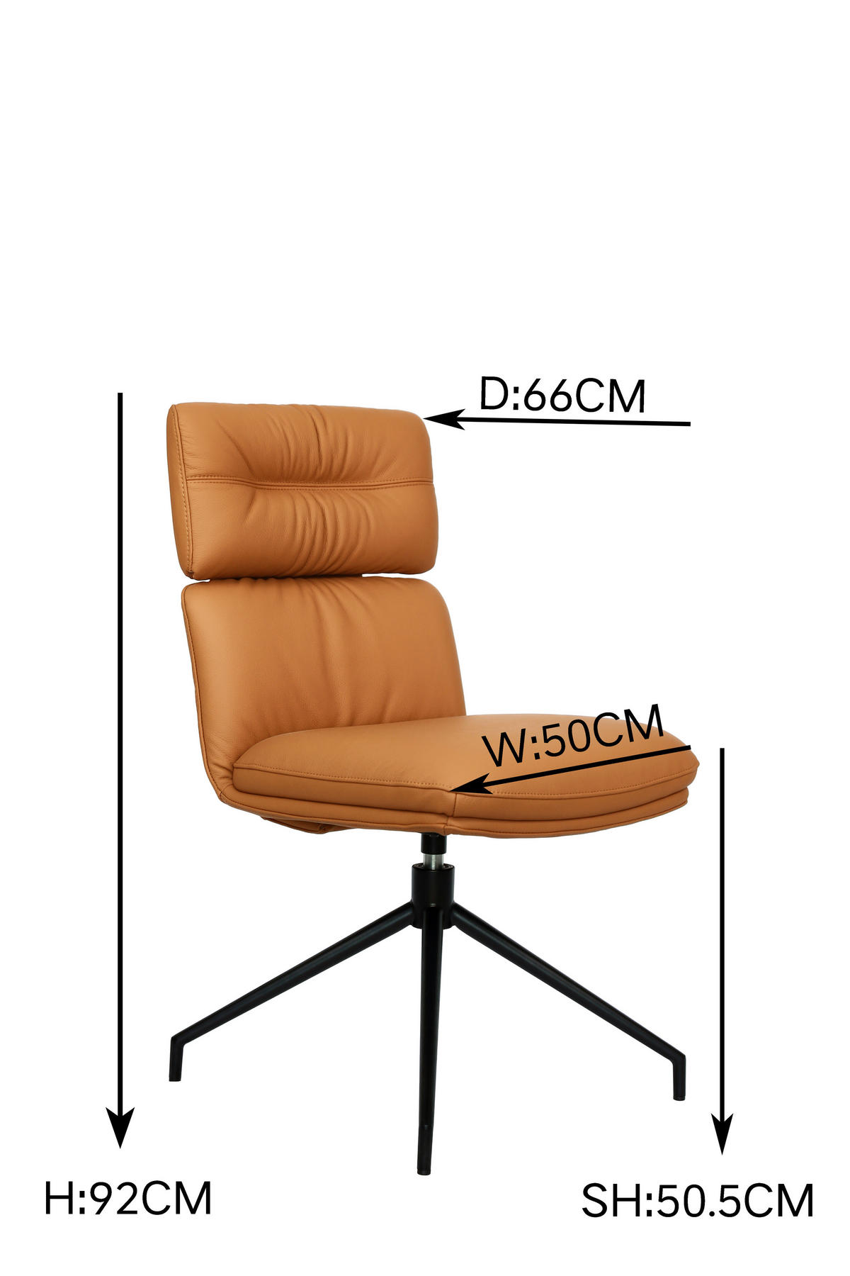 STUHL Echtleder Schwarz, Cognac  - Cognac/Schwarz, Design, Leder/Metall (50/92/64,5cm) - Dieter Knoll