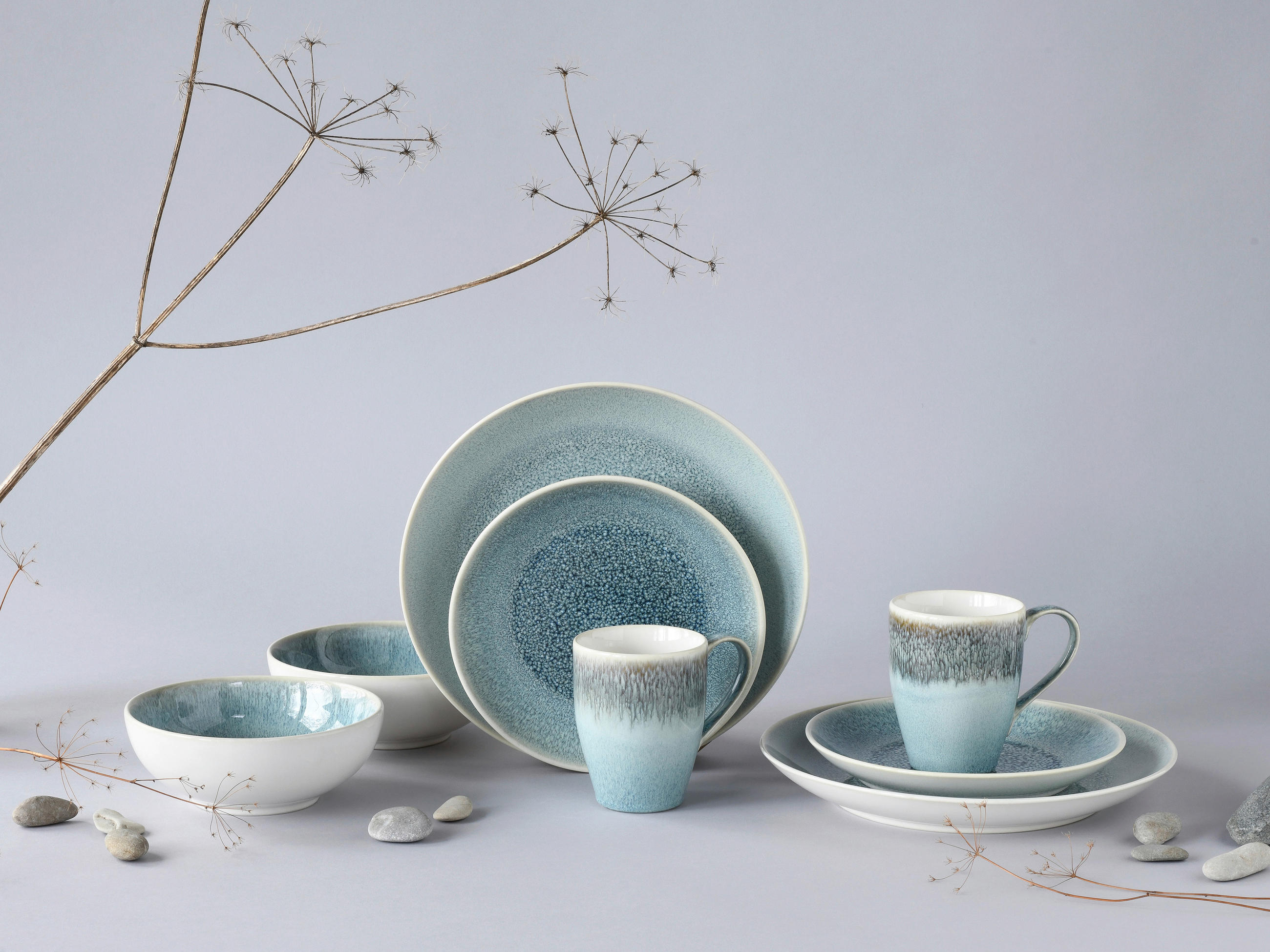 KOMBISERVICE Weiß, Hellblau Caldera Eisblau 8-teilig 2 Personen  - Weiß/Hellblau, Basics, Keramik - Creatable