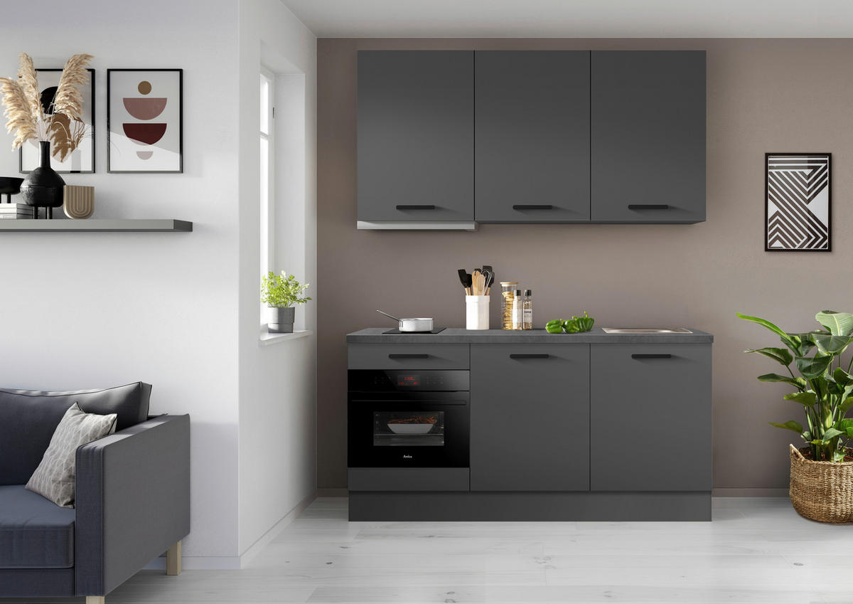 KÜCHENBLOCK 180 cm   in Graphitfarben  - Schieferfarben/Schwarz, Basics, Holzwerkstoff/Metall (180cm) - Impuls