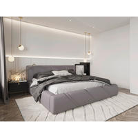 POLSTERBETT 180/200 cm,  in Hellgrau, gepolstertes Kopfteil, Lattenrost, Bettkasten,  - Hellgrau/Schwarz, Design, Holz/Kunststoff (180/200cm) - Chameo