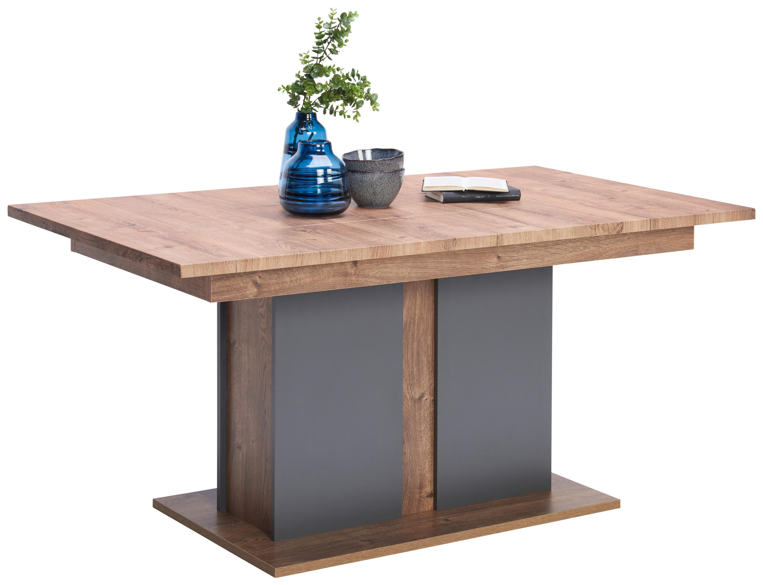 ESSTISCH Graphitfarben, Eichefarben rechteckig  ausziehbar  - Eichefarben/Graphitfarben, MODERN, Holzwerkstoff (160/90/76cm) - Livetastic