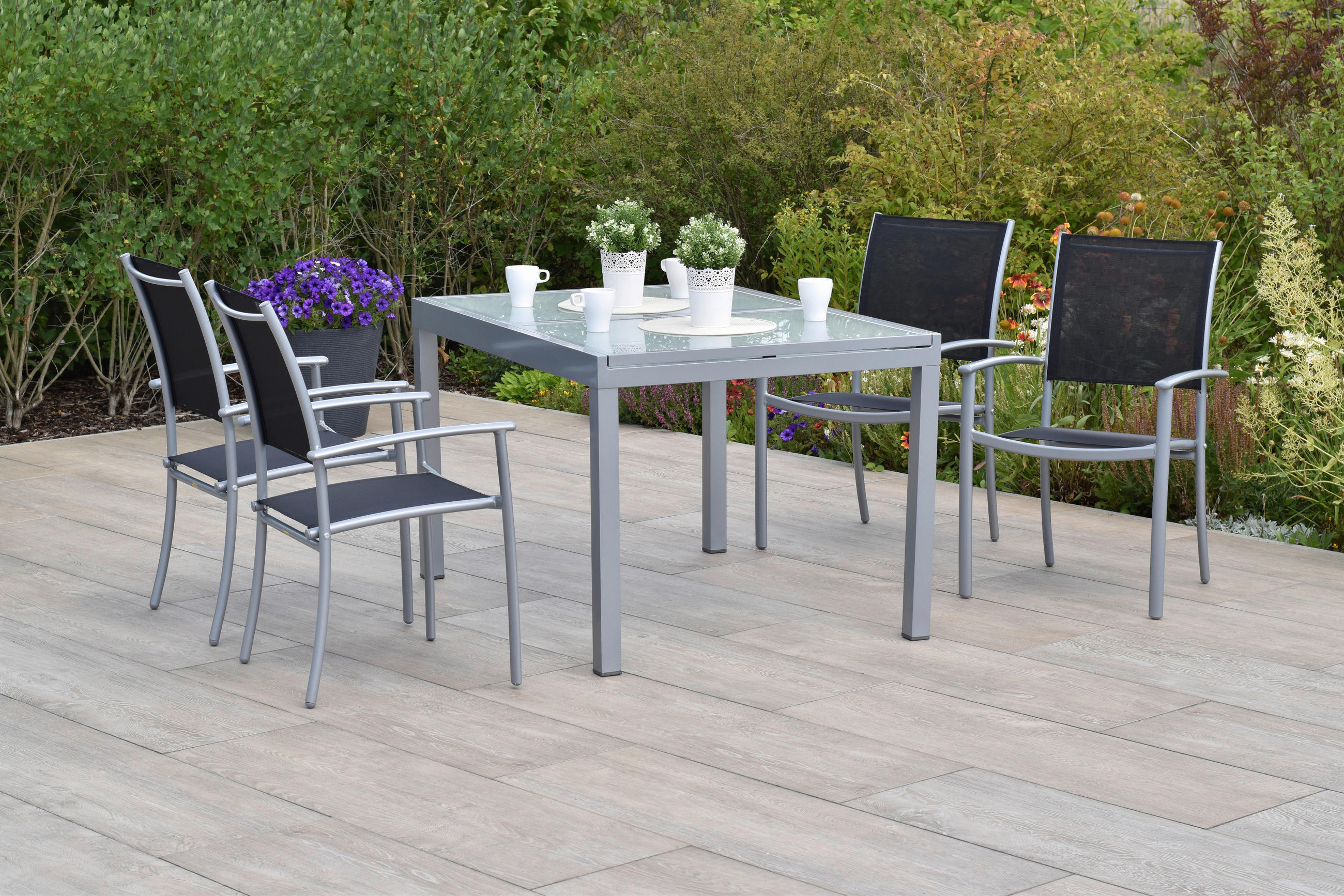GARTENSET Aluminium  - Silberfarben/Schwarz, MODERN, Textil/Metall - Gardenson