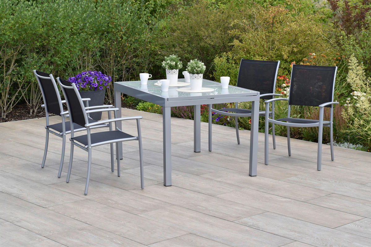 GARTENSET Aluminium  - Silberfarben/Schwarz, MODERN, Textil/Metall - Gardenson
