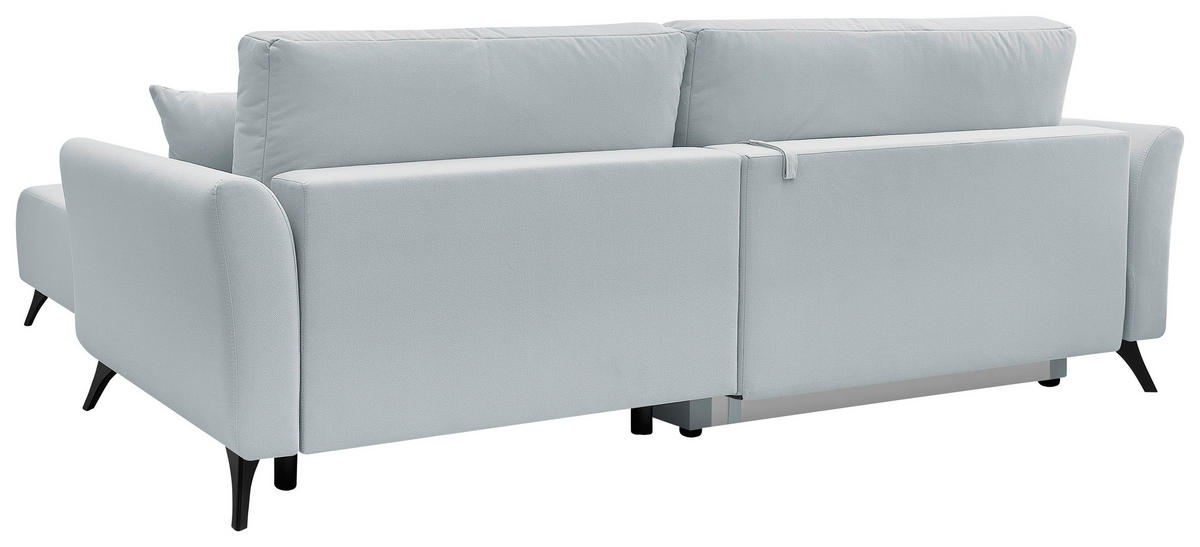 ECKSOFA GEMMA Hellblau Flachgewebe Zierkissen, Rückenkissen, Bettkasten, Schlaffunktion, Rücken echt, Stauraum  - Schwarz/Hellblau, Design, Textil/Metall (270/183cm) - P & B