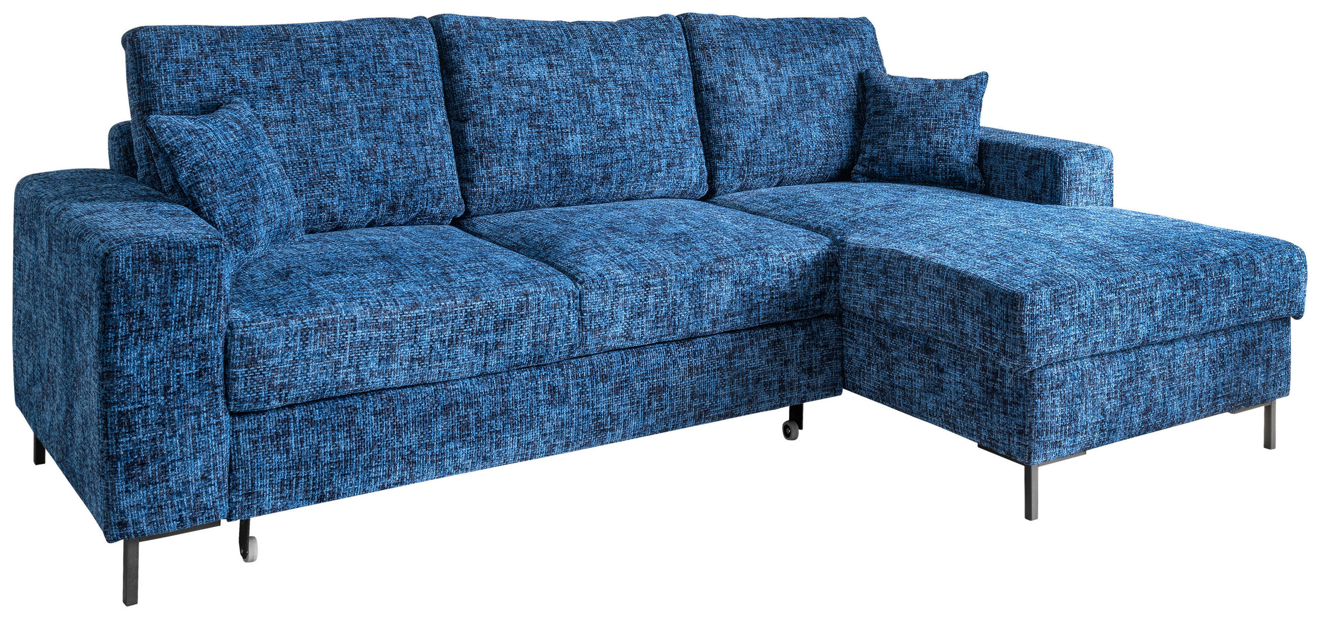 ECKSCHLAFSOFA  mit Rücken echt Struktur Blau  - Blau/Schwarz, KONVENTIONELL, Textil/Metall (237/143cm) - Livetastic
