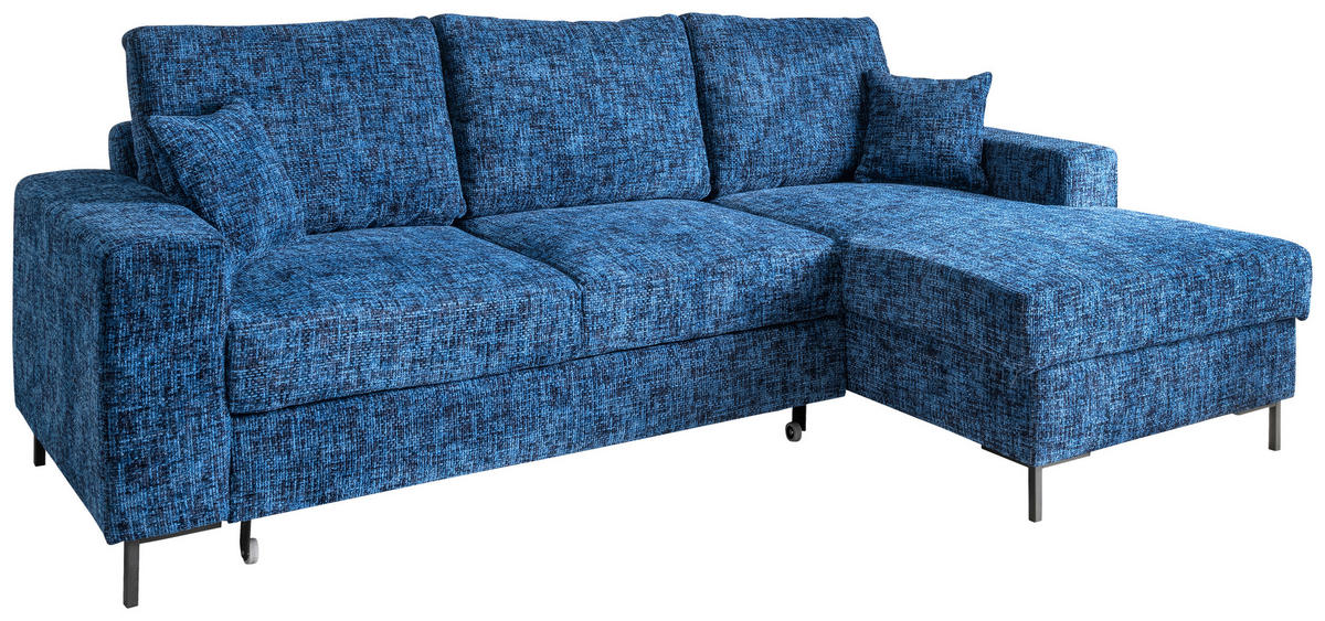 ECKSCHLAFSOFA  mit Rücken echt Struktur Blau  - Blau/Schwarz, KONVENTIONELL, Textil/Metall (237/143cm) - Livetastic