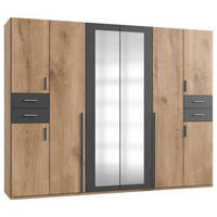 DREHTÜRENSCHRANK in Graphitfarben, Eichefarben  - Eichefarben/Silberfarben, Basics, Holzwerkstoff (270/208/58cm) - MID.YOU