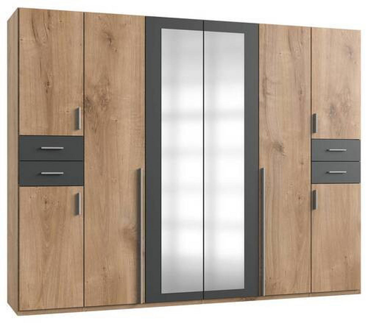 DREHTÜRENSCHRANK in Graphitfarben, Eichefarben  - Eichefarben/Silberfarben, Basics, Holzwerkstoff (270/208/58cm) - MID.YOU