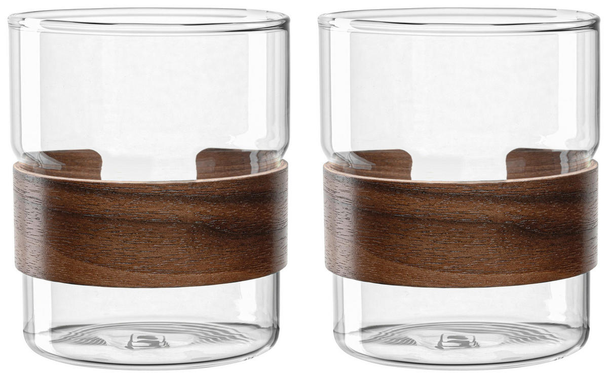 TEEGLAS NOVO LEGNO  2-teilig  - Klar/Braun, Design, Glas/Holz (8,3/10/8,3cm) - Leonardo
