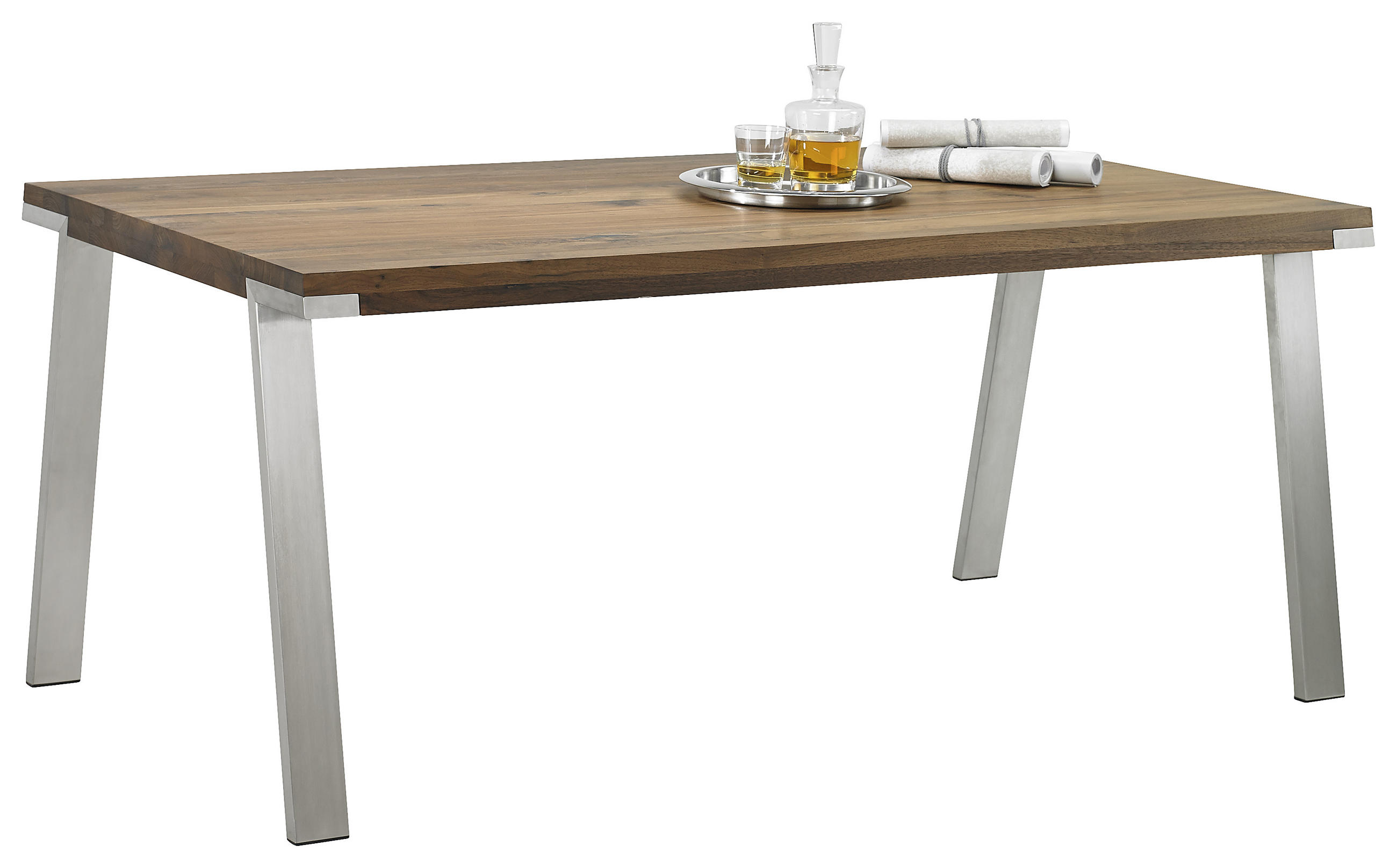 ESSTISCH in Holz, Metall 180/100/77 cm  - Edelstahlfarben/Nussbaumfarben, Design, Holz/Metall (180/100/77cm) - Bert Plantagie